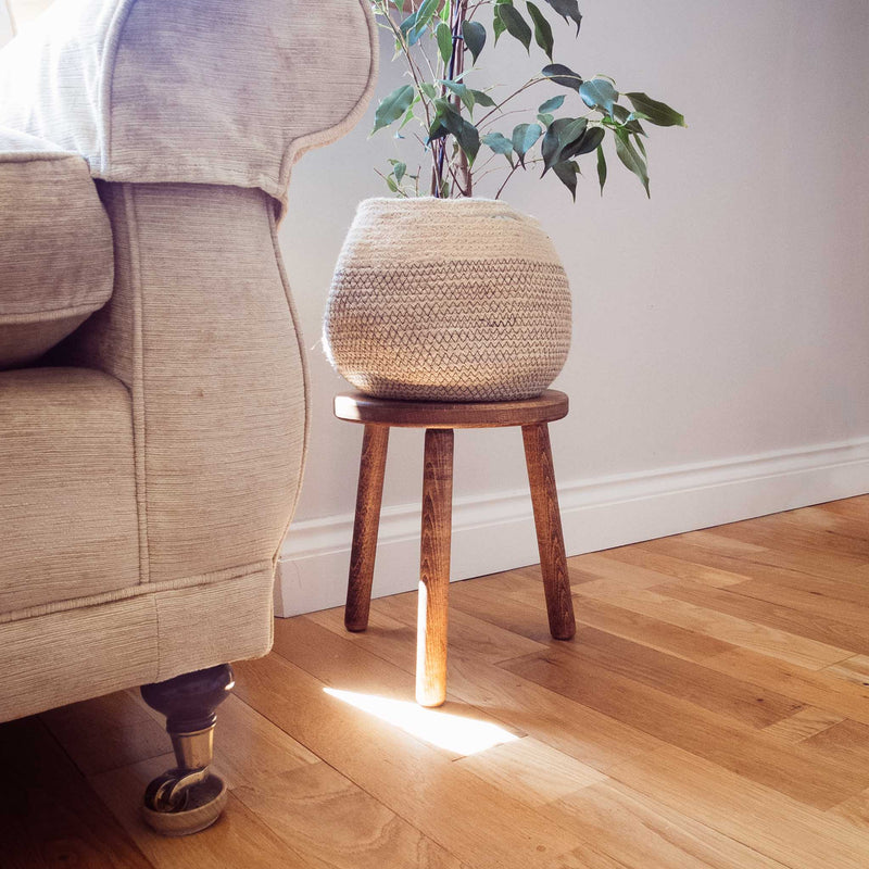 Round Medium Oak Stool